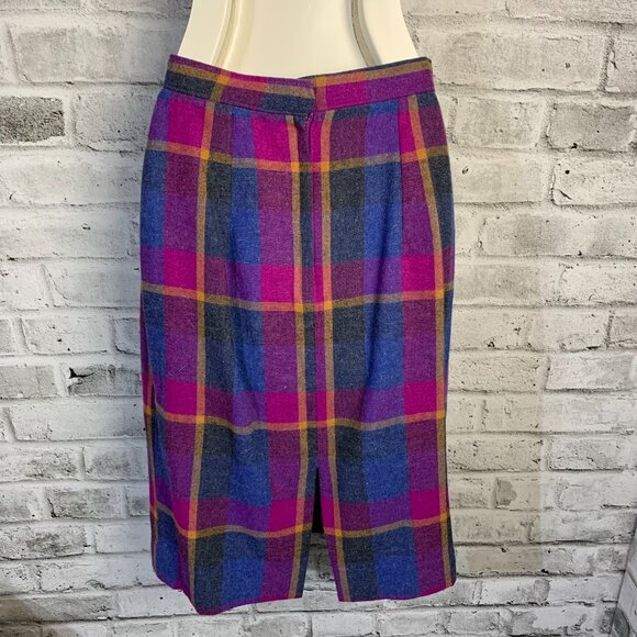 Vintage 80s Plaid Double Breasted Blazer Skirt Set Small Purple Blue Handmade - Picture 8 of 16
